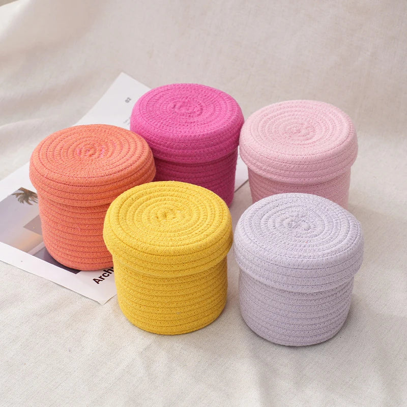 boîtes rangement réutilisables tissu spirale couleur orange rose jaune blanc modernes jouets articles divers