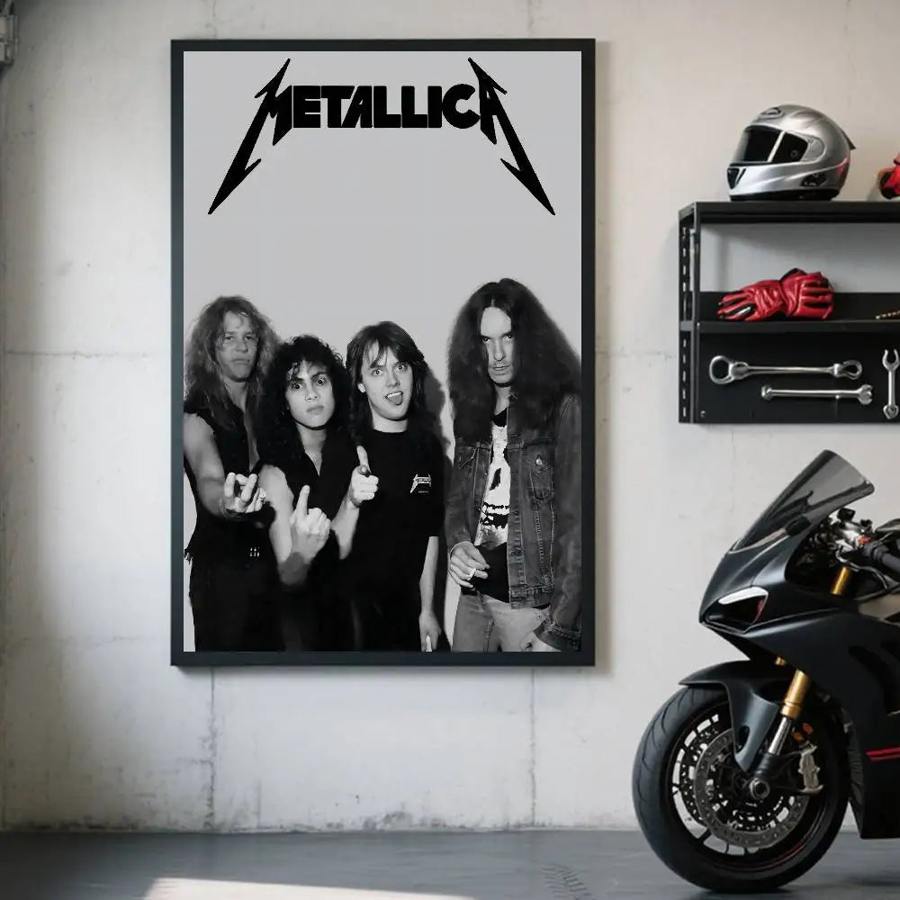 affiche autocollante metallica logo rock graphique cadre noir rouge blanc chambre