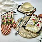 gants cuisine poignées plat motifs cuisine vintage rustique blanc noir rouge vert beige marron
