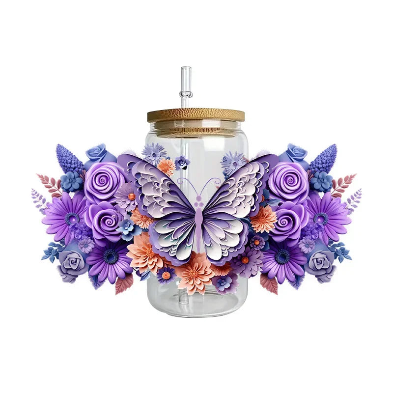 autocollants papillons fleurs tasse imperméable adhésif floral transparent amerique bricolage