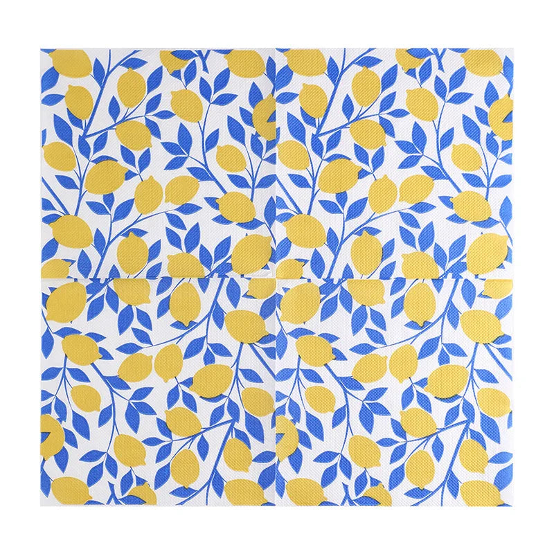 serviettes papier motif citron été blanc jaune bleu modernes 10 pièces 20 pièces