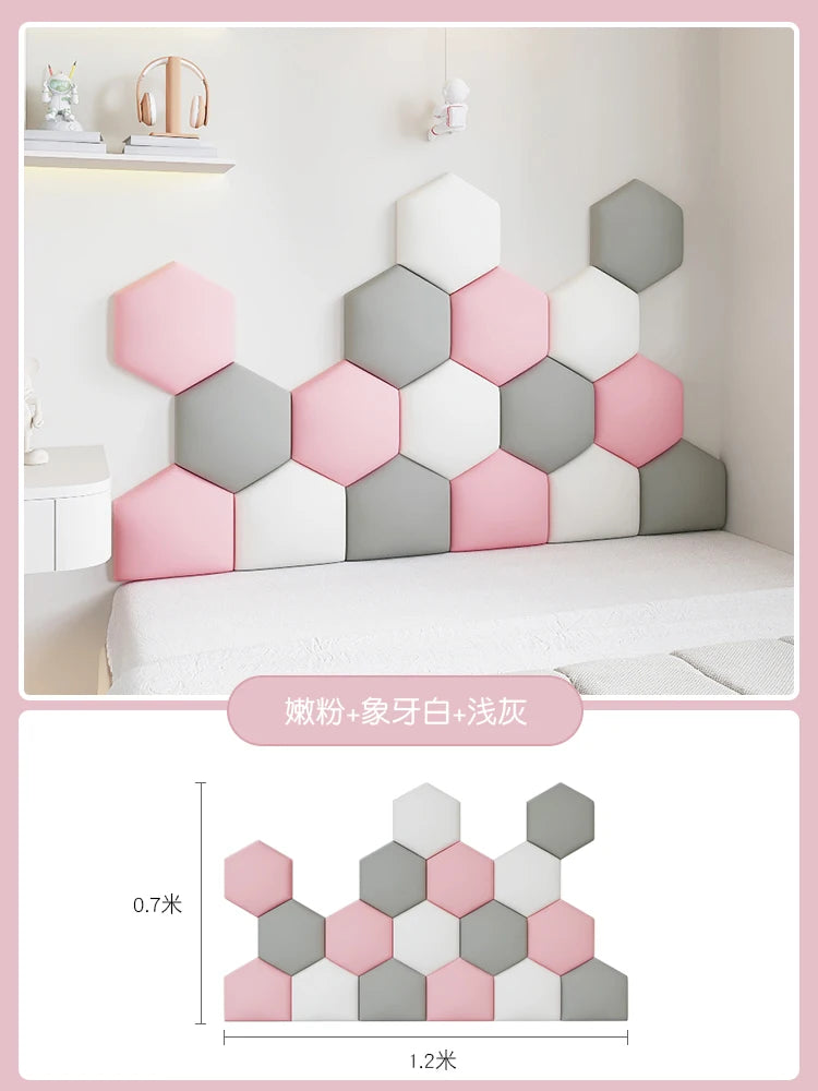 panneaux muraux hexagonaux 3d autocollants géométriques gris beige blanc décoration chambre enfant moderne