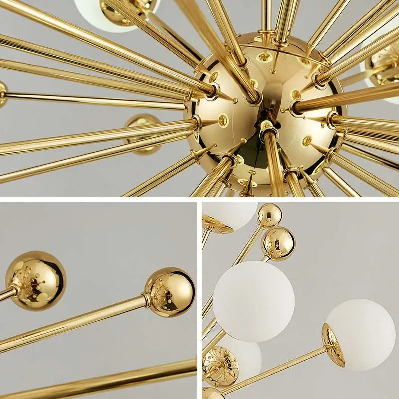 suspension lumineuse moderne or blanc 18 lumières structure radiale scandinave