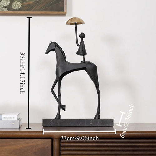 lampe table moderne abstrait cheval figurine humaine noir doré minimaliste