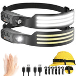 lampe frontale led rechargeable usb capteur ceinture ajustable noir jaune camping pêche extérieur moderne