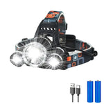 lampe frontale led noire rechargeable pêche chasse camping étanche ipx5 réglable multiples leds