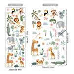 sticker mural animaux dessin animé jungle girafe zèbre léopard éléphant oiseaux plantes chambre enfant