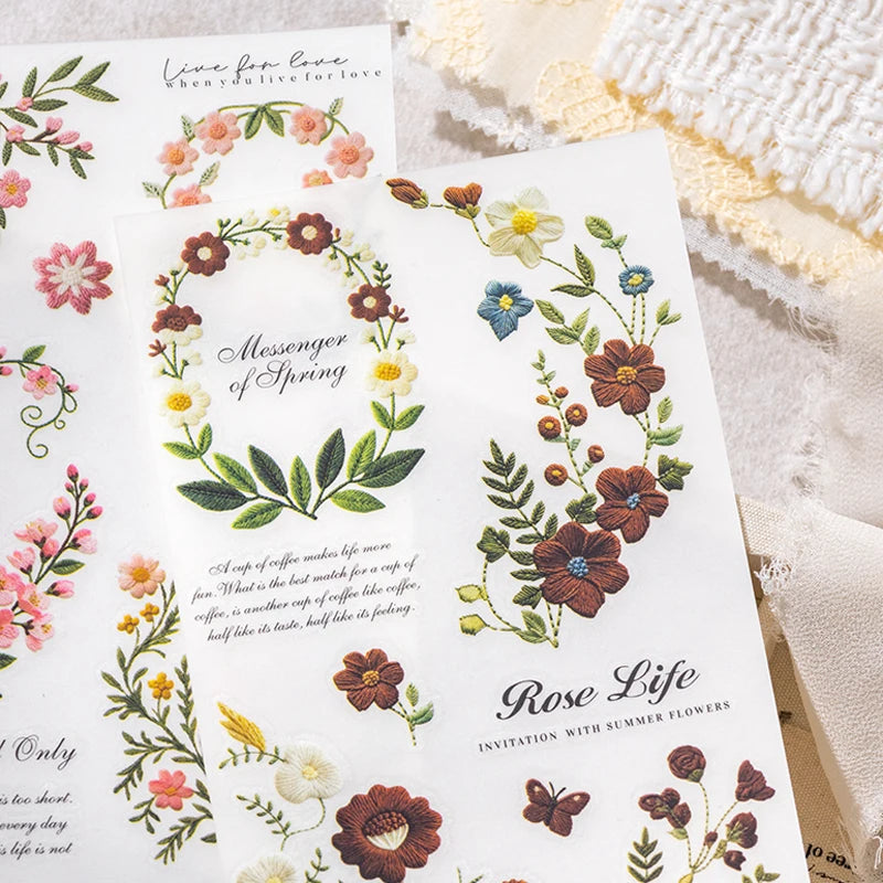 autocollants decoratifs fleurs feuilles papillons abeilles multicolores brodees scrapbooking journal decoration craft