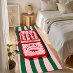 tapis moderne rayures vertes roses antidérapant flanelle polyester sardines illustration salle bain entrée