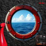 décoration murale porthole vintage rouge gris cadre rivets 20cm occasion anniversaire noël mariage