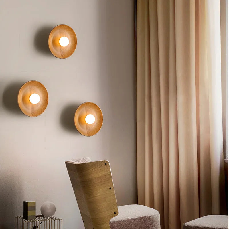 lampe murale bois clair rayures horizontales led moderne 15cm 18cm 28cm 35cm