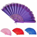 éventail pliant soie dentelle violet bleu noir rose vert rouge classique élégant anneau métallique