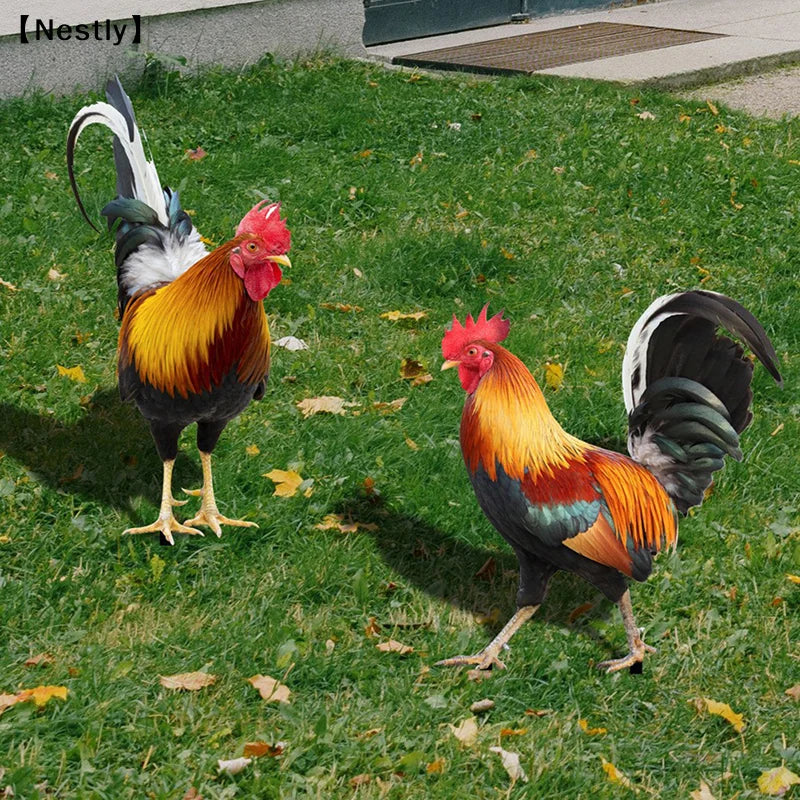 statues coqs plumes rouge noir jaune rustiques extérieures tige métallique plantables sol