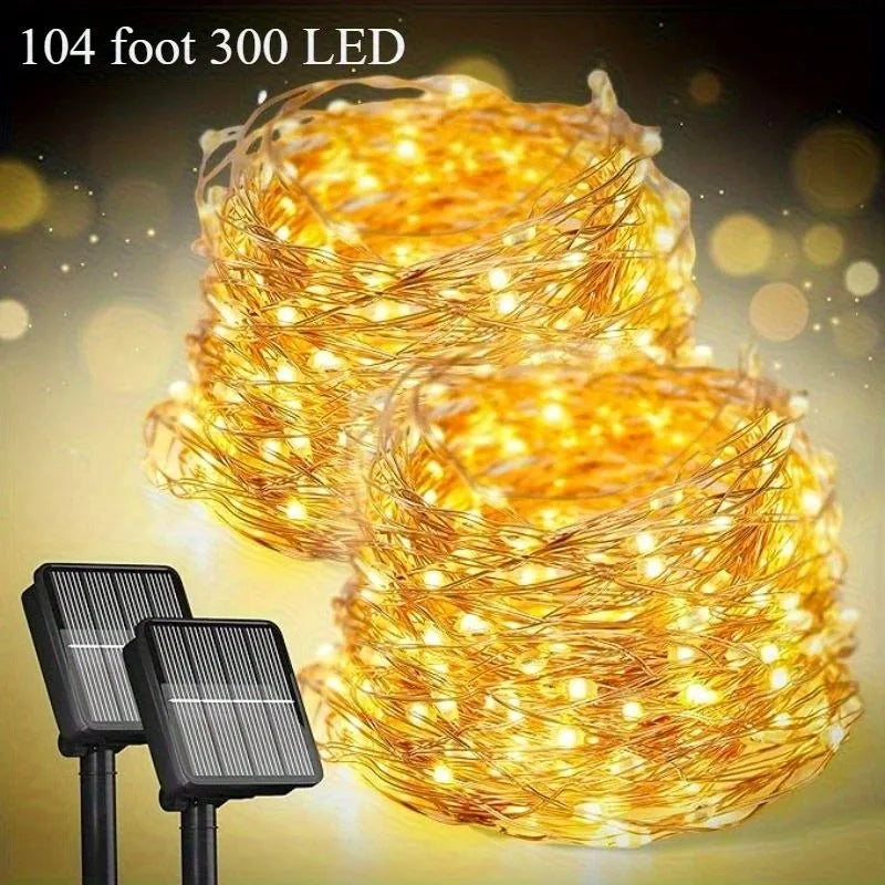 guirlande lumineuse solaire extérieure fil cuivre blanc doré led étanche décoration jardin terrasse mariage