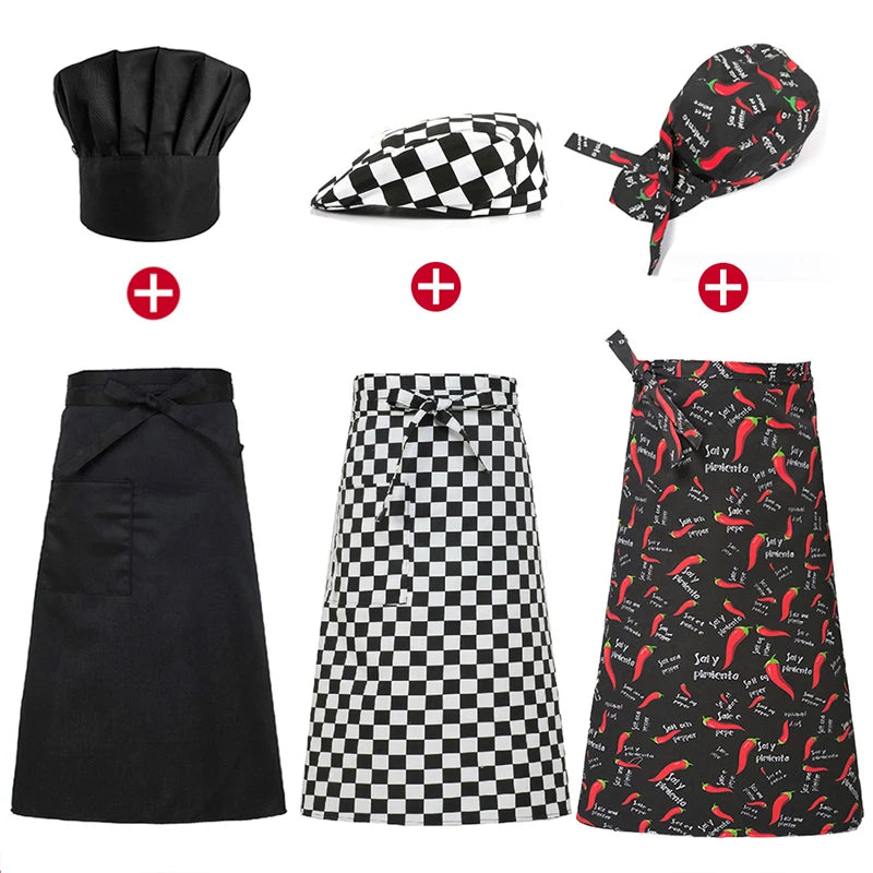 tablier cuisine chapeau chef noir rouge classique professionnel poche boucles noires adjustable serveur restaurant
