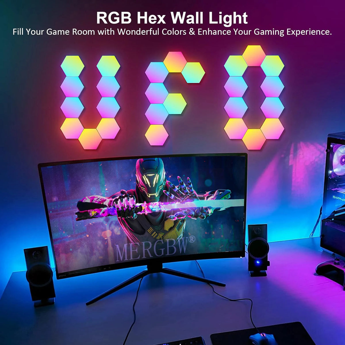 lampe murale hexagonale multicolore diy clips application mobile moderne gradation couleurs veilleuse led
