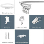 rideau douche moderne blanc texture tissée opaque clips acier inoxydable rallonges vis boulons