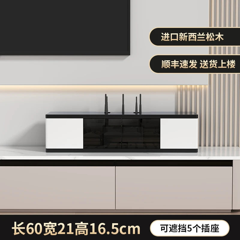boîte rangement routeur wifi noir blanc moderne organisation living room.storage