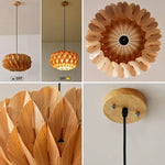 lampe suspendue moderne bois feuilles ouvertes organique câble noir interrupteur