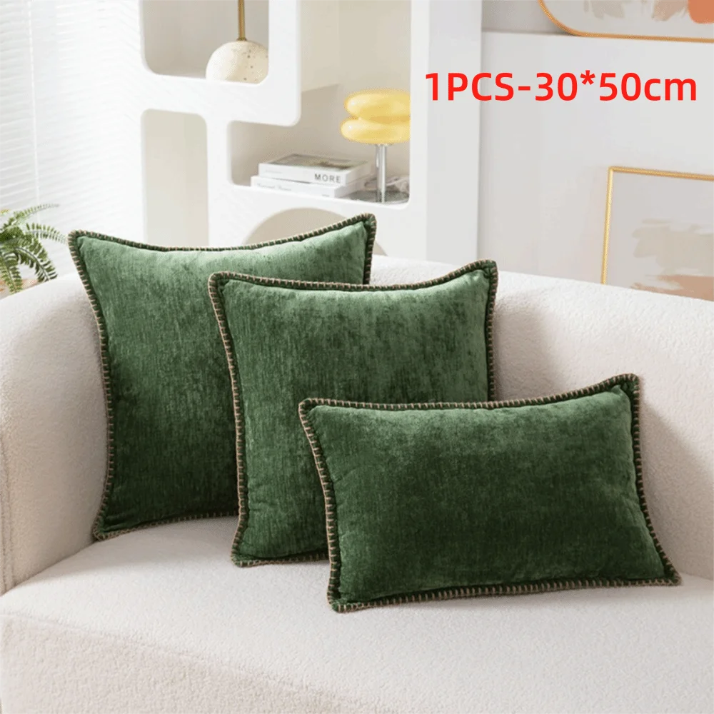taies d'oreiller velours côtelé couleurs unies chic bordures décoratives polyester dimensions 30x50cm 45x45cm
