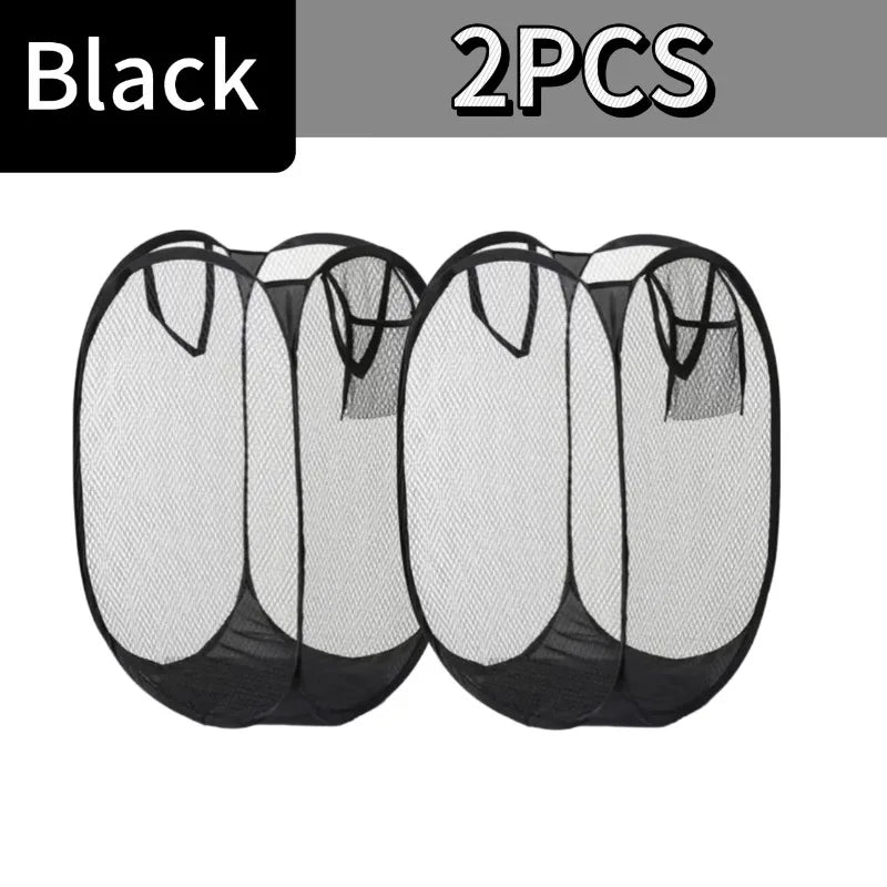 panier linge pliable noir blanc maille polyester réutilisable grande capacité rangement moderne sac intégré