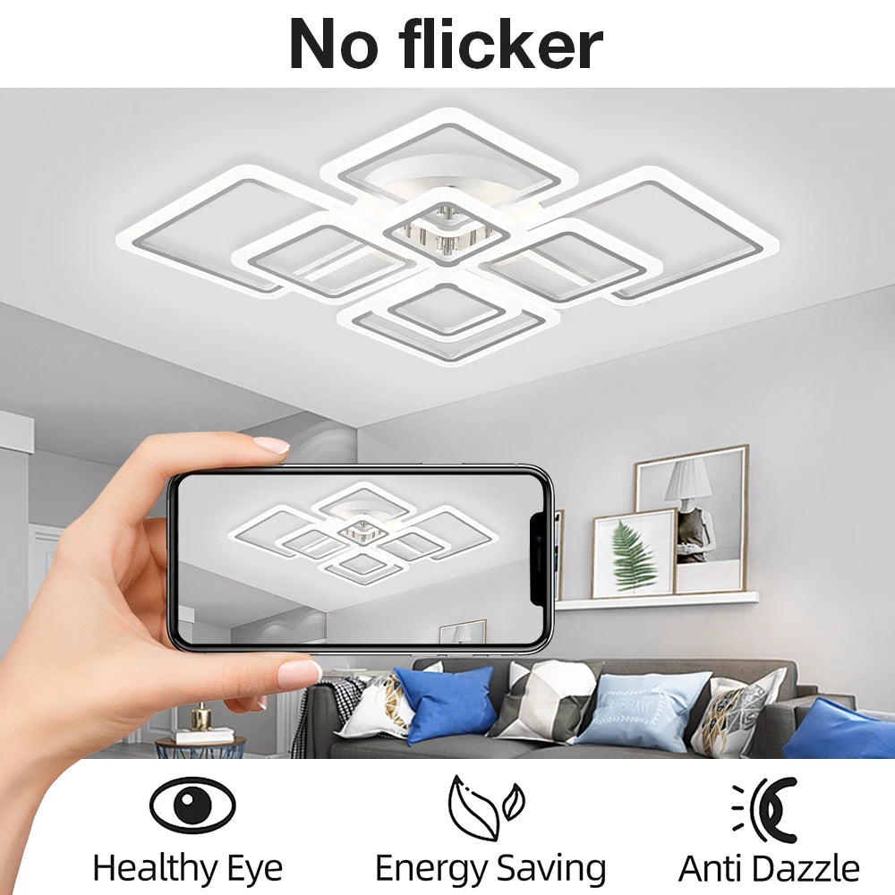 plafonnier led moderne minimaliste blanc carrés superposés éclairage quotidien télécommande application mobile