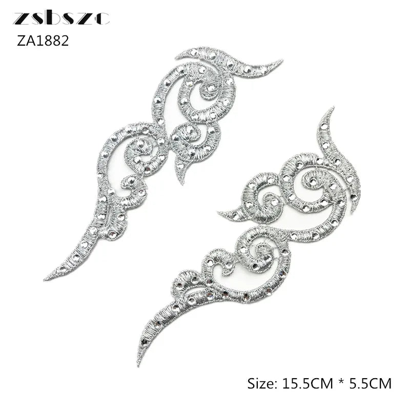 accessoires baroques élégants appliques décoratives argentées dentelles strass polyester écologiques solubles eau floral ornements