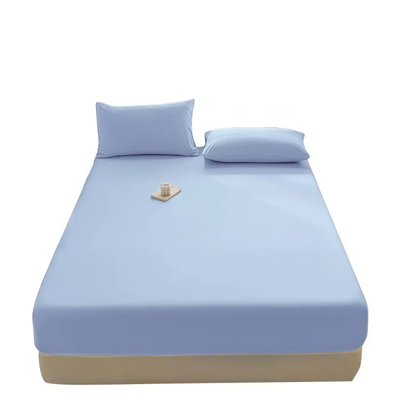 drap housse taies oreiller tissu lisse couleur blanche bleu rose moderne minimaliste élastique queen