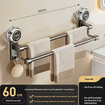 porte serviettes mural double barre cuivre gris moderne suction serviettes tissées beigeDecorationPomponBeige