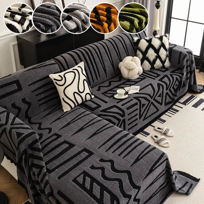 couverture canapé moderne polyestère géométrique opaque hiver noir blanc minimaliste