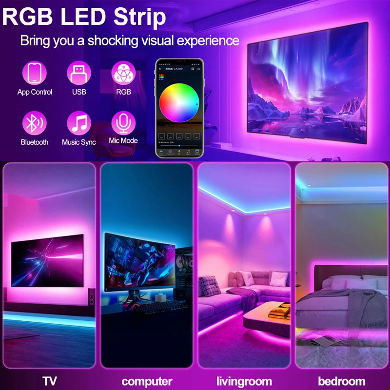 ruban led rgb multicolore 5m 10m 15m 20m moderne télécommande application