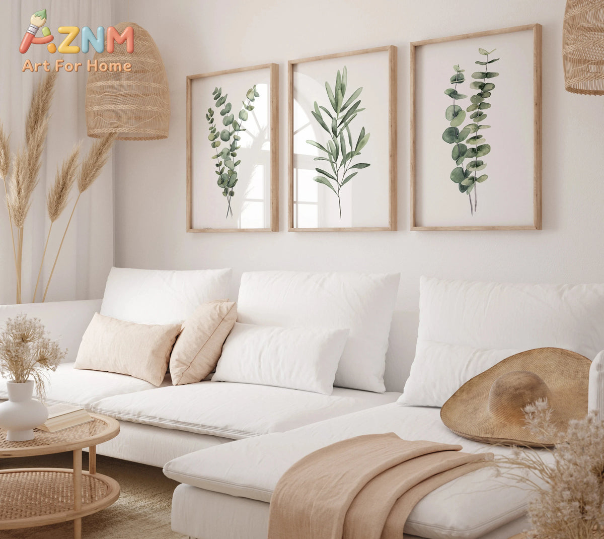 affiches minimalistes feuilles eucalyptus vert blanc decoration salon chambre cuisine 30x40cm 40x50cm 50x70cm