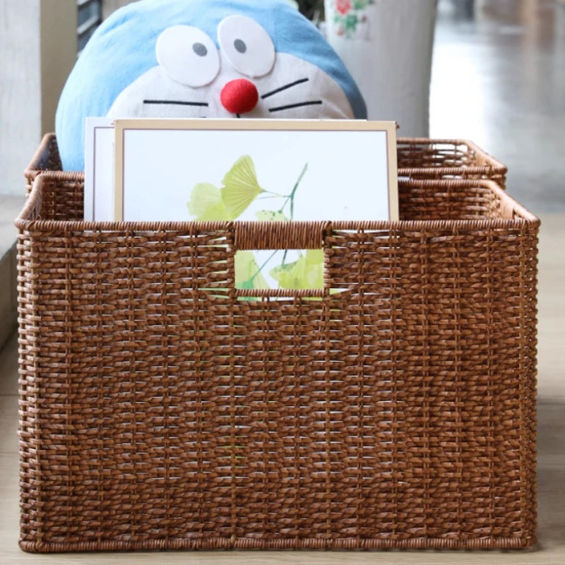 panier rangement tissé marron clair moderne poignées respectueux environnement 57x37x33cm