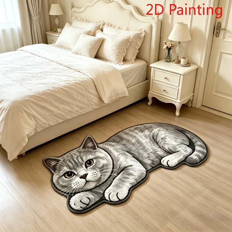 tapis antidérapant polyester chat allongé 2d painting gris orange intérieur extérieur salon chambre