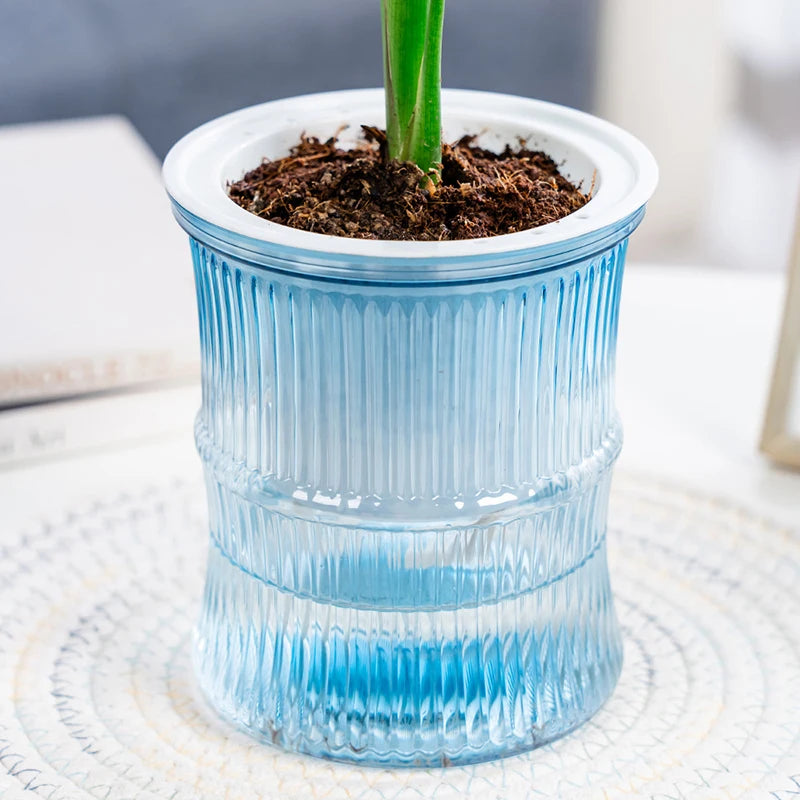 pot plantes moderne bleu vert rose rayures horizontales autoarrosant plante