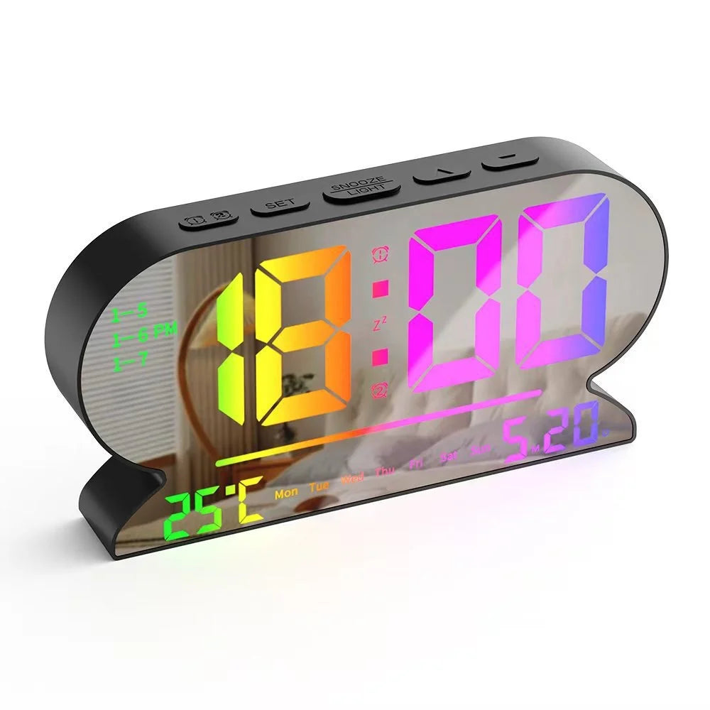 horloge numérique moderne alarme contrôle vocal affichage température date semaine lumière nocturne recharge usb
