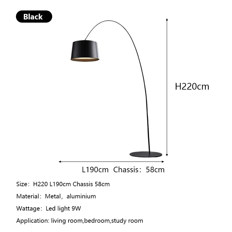 lampe sol moderne led noir base circulaire abat jour aluminium éclairage intérieur minimaliste