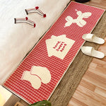 tapis moderne bleu rouge carrés textile adhésif machine lavable chambre salon salle bain