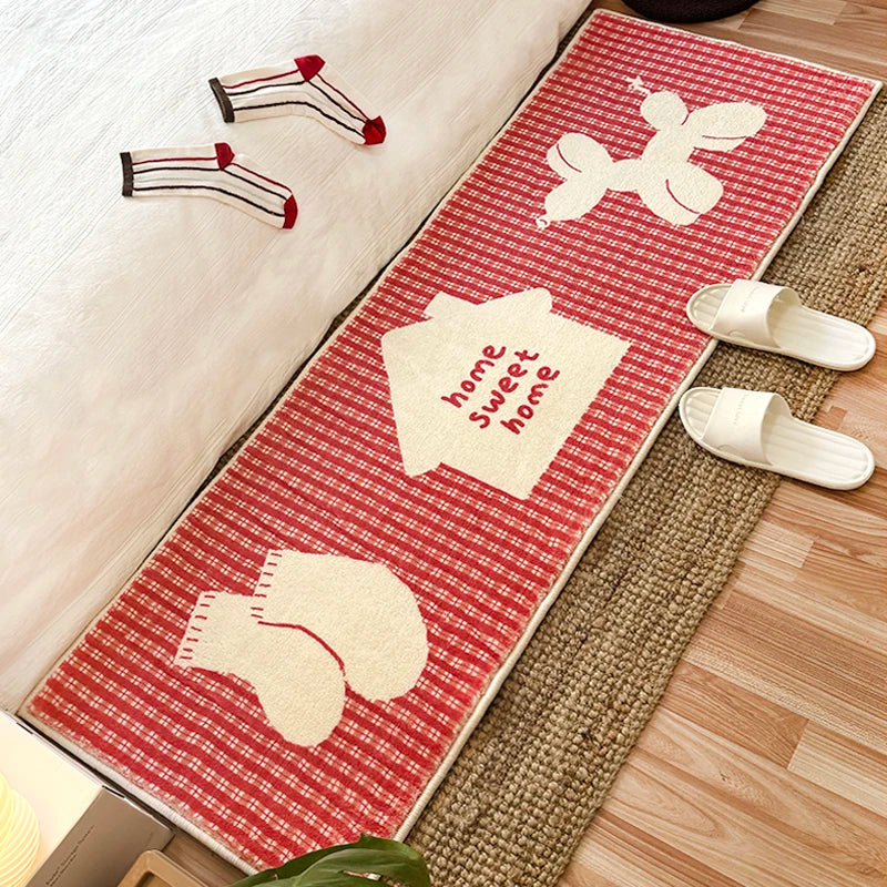 tapis moderne bleu rouge carrés textile adhésif machine lavable chambre salon salle bain