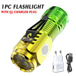 lampe torche rechargeable led vert jaune noir rayures verticales clip ceinture distance éclairage 100