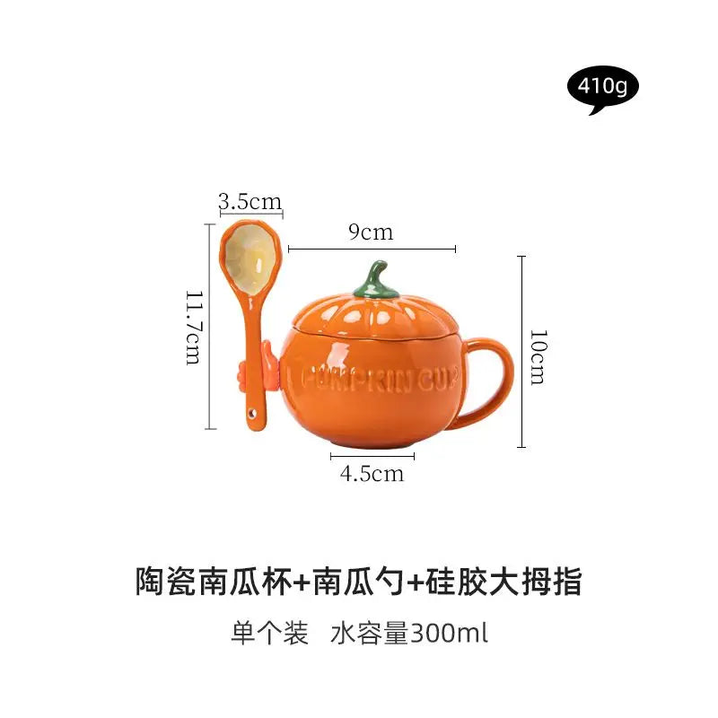 tasses porcelaine céramique motif citrouille texture rugueuse couleur orange verte rouge automnales