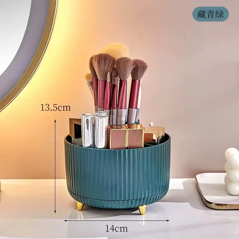 organisateur maquillage rotatif blanc rose rayures élégants étuis pinceaux crayons ombres lunettes clés
