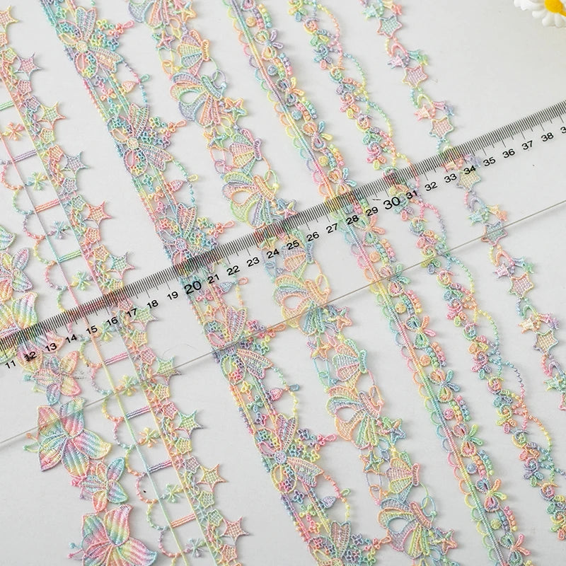 ruban dentelle multicolore fleurs papillons motifs floraux 2mètres 200cm soie lait écologique soluble eau