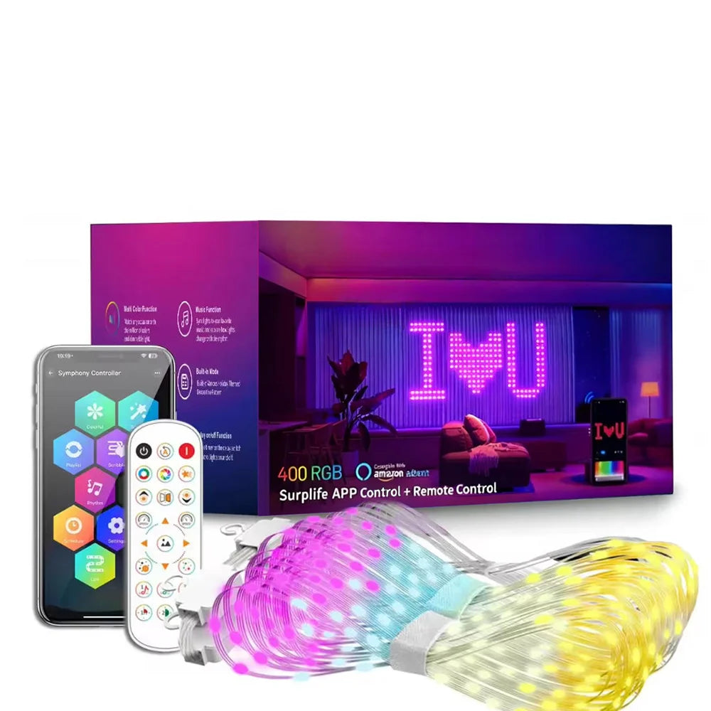 rideau lumineux led multicolore pixel art noel moderne clips télécommande câble alimentation