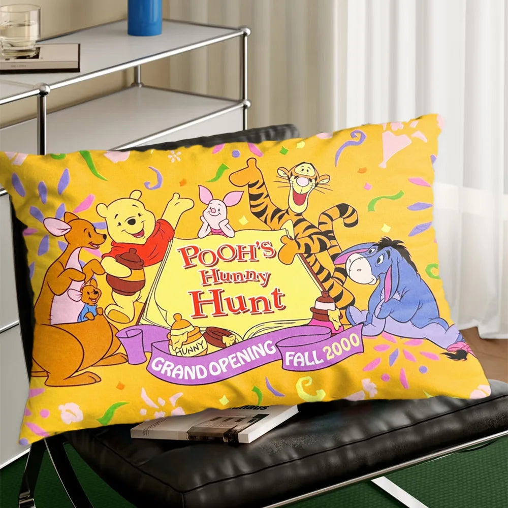housse coussin motif winnie ourson amis decoratif lit polyester jaune rose gris bleuclair cartoon