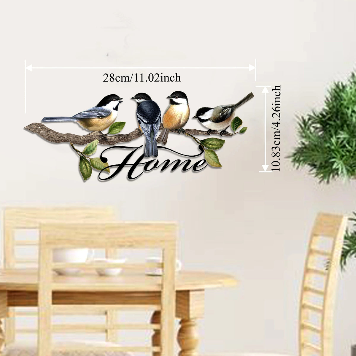 plaque décorative murale oiseaux naturels artisanal noir blanc vert adhésif extérieur intérieur bienvenue
