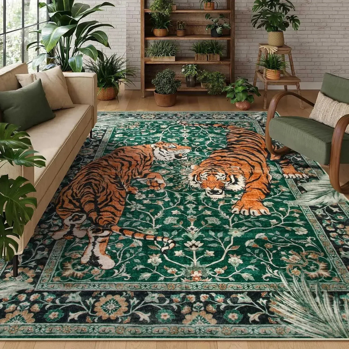 tapis sol intérieur motif tigre fleurs oriental vintage doux antidérapant salon chambre maison