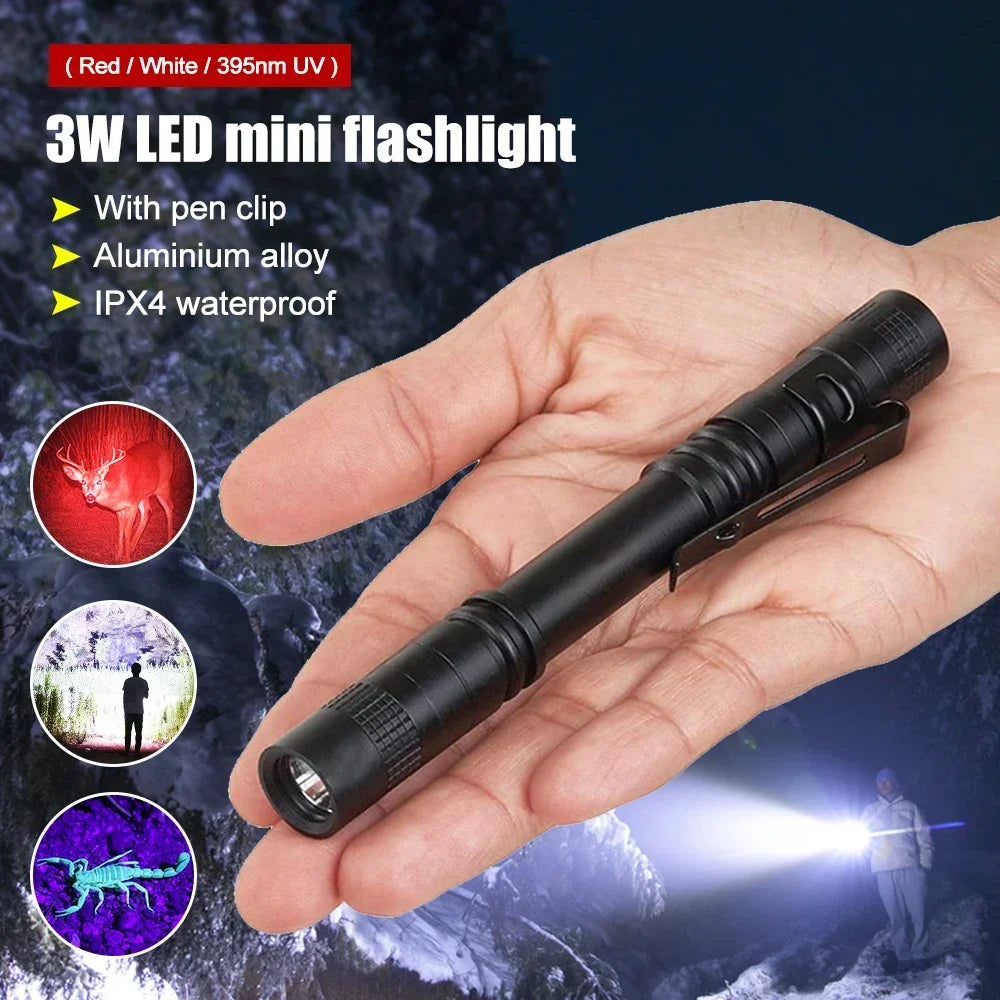 lampe torchon uv rouge inspection camping résistance choc auto défense led noire pince moderne