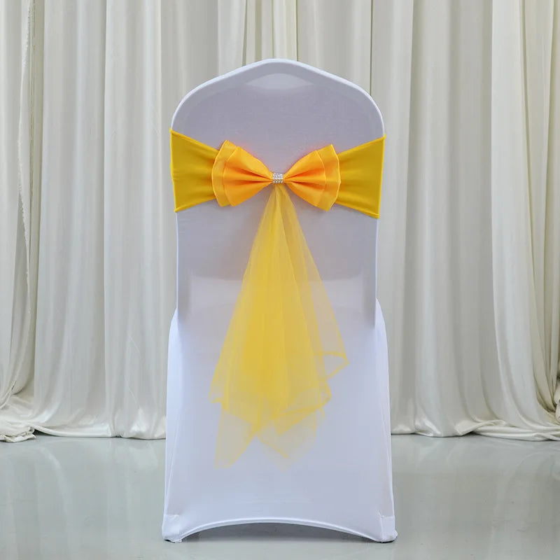décoration chaise mariage sash papillon tulle organza couleur variée événementiel festive reception simple
