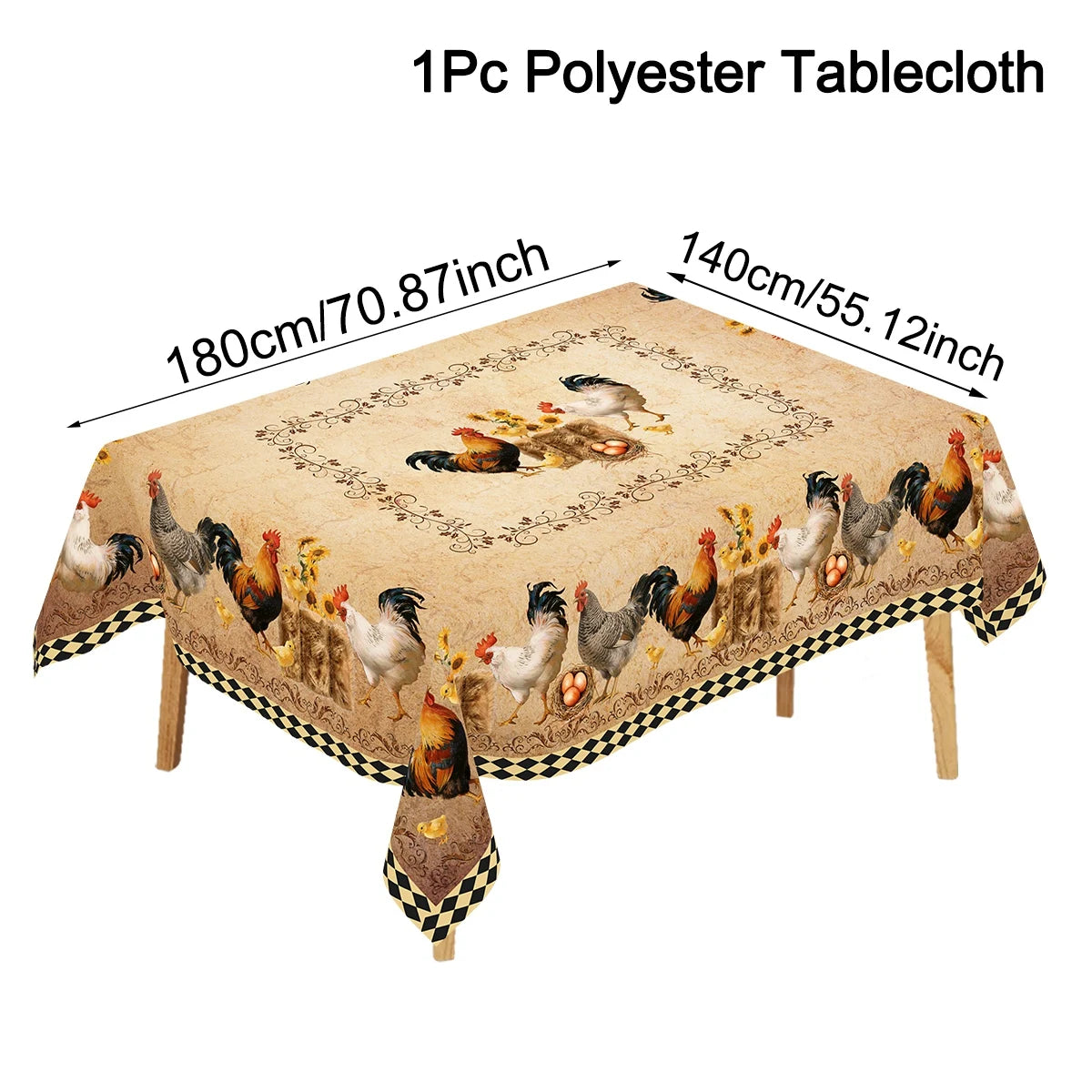 nappe rectangulaire imperméable poules coqs rustique fête cuisine